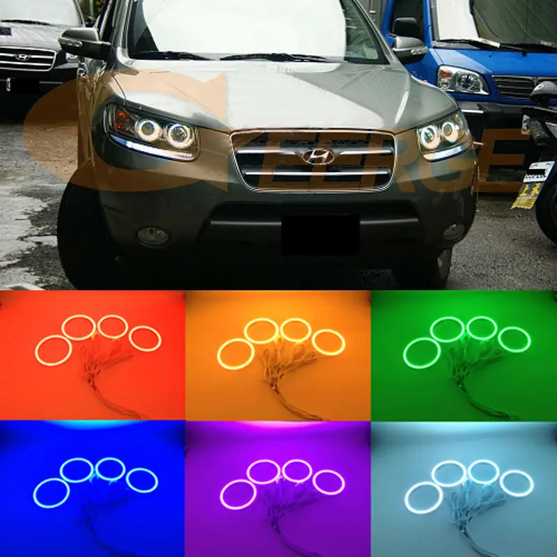 For Hyundai Santa Fe santafe 2007 2008 2009 2010 2011 2012 Excellent RGB LED Angel Eyes kit Multi-Color Ultra bright Halo Rings for hyundai azera 2006 2007 2008 2009 2010 excellent angel eyes multi color ultra bright rgb led angel eyes kit halo rings