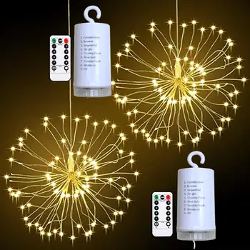 

Hanging Starburst Fireworks Lights, 120 LED Fireworks Starburst Dandelion Fairy Lights Battery Operated String Light, 2/ 1 Pack