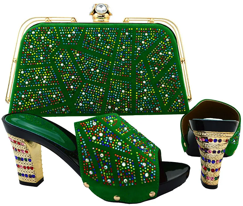 Green Color Ladies Matching Shoe and Bag Italy Italian Matching Shoe