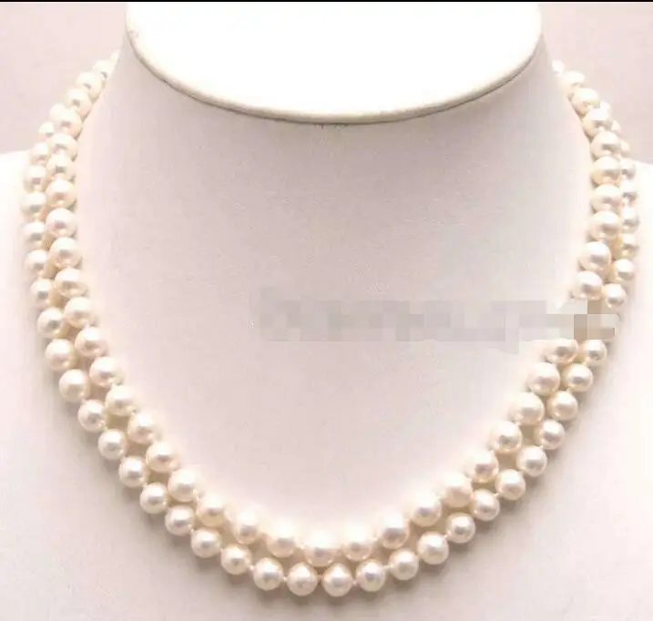 

Free Shipping >>>>> SALE AA 6-7MM Round WHITE NATURAL FW Pearl 2 strings 17-18" NECKLACE