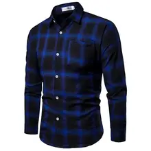Plaid Shirt Casual Blouse Men Long sleeve Fashion Mens Dress Shirts Slim fit Red Blue Black jmj a3034 fashion long sleevees slim dress black l