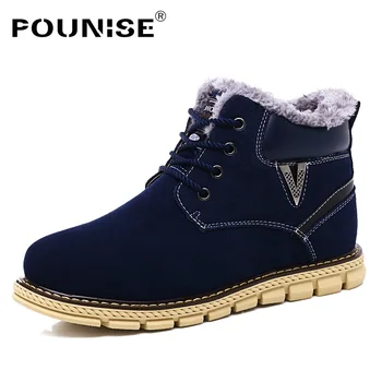 

Winter Men Boots Genuine Leather shoes Man Snow Boots Warm Ankle Boots Plush Fashion boots lace up work shoes Big sizes