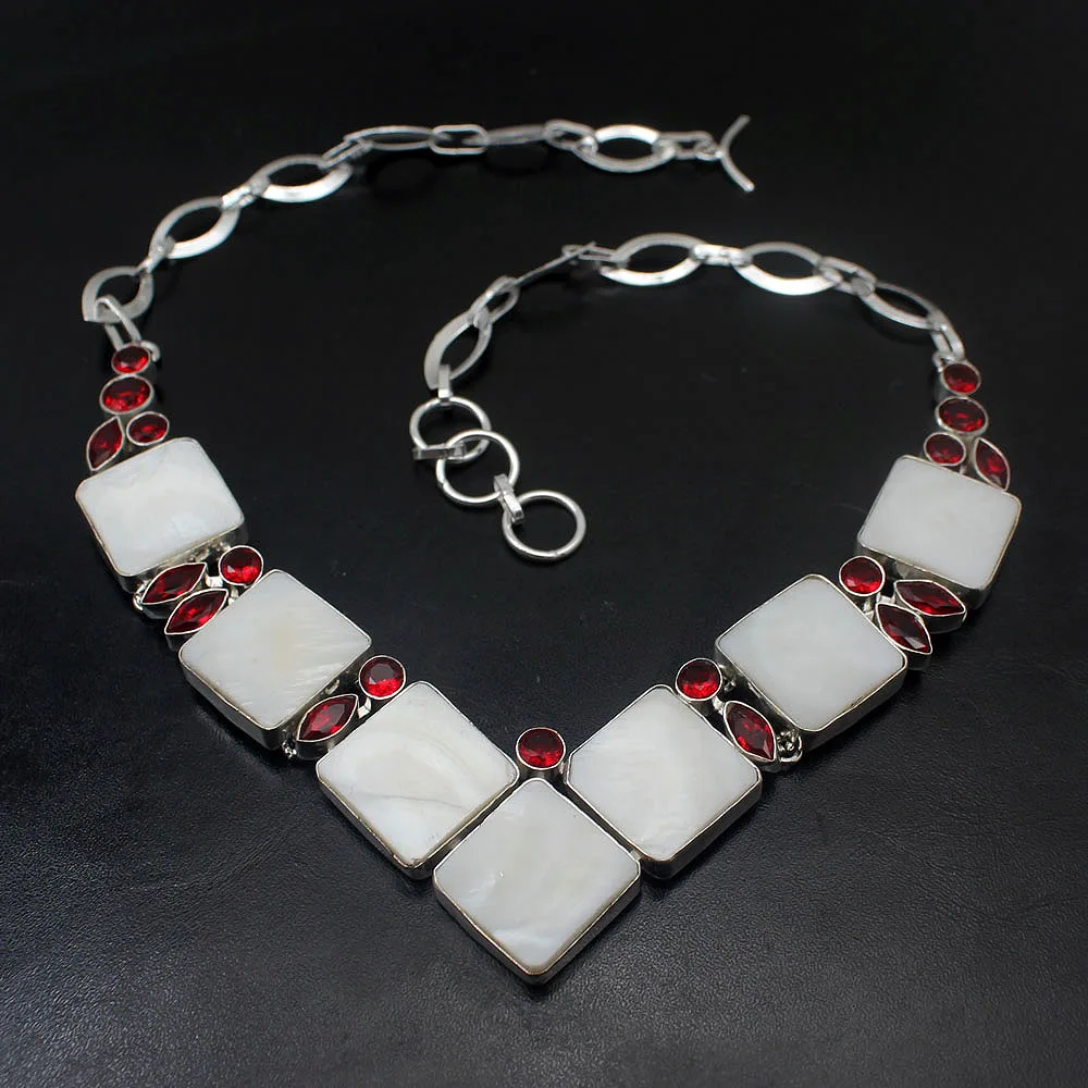 

Hermosa Natural Origin White Shell Garnett Kunzite925 Sterling Silver Necklace Choker Necklaces 18 Inch Free Shipping