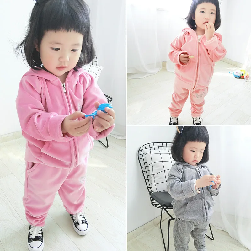 

Boys, girls, children's suits, 2017 new spring children's velvet, two sets of baby casual suit
