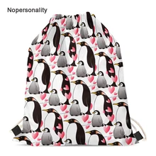 Nopersonality Novelty Heart Pattern Penguin Drawstring Bag Portable Women Kids School Backpack Lightweight Travel Storage Bags