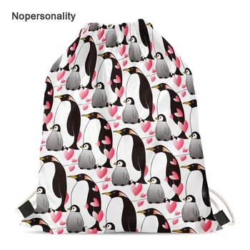 

Nopersonality Novelty Heart Pattern Penguin Drawstring Bag Portable Women Kids School Backpack Lightweight Travel Storage Bags