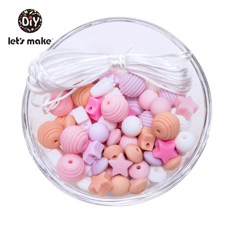 Silicone Beads 100pcs Screw Thread Carved Shaped Silicone Teether Beads Mini Star DIY Nursing Jewelry Accessories Beads Set