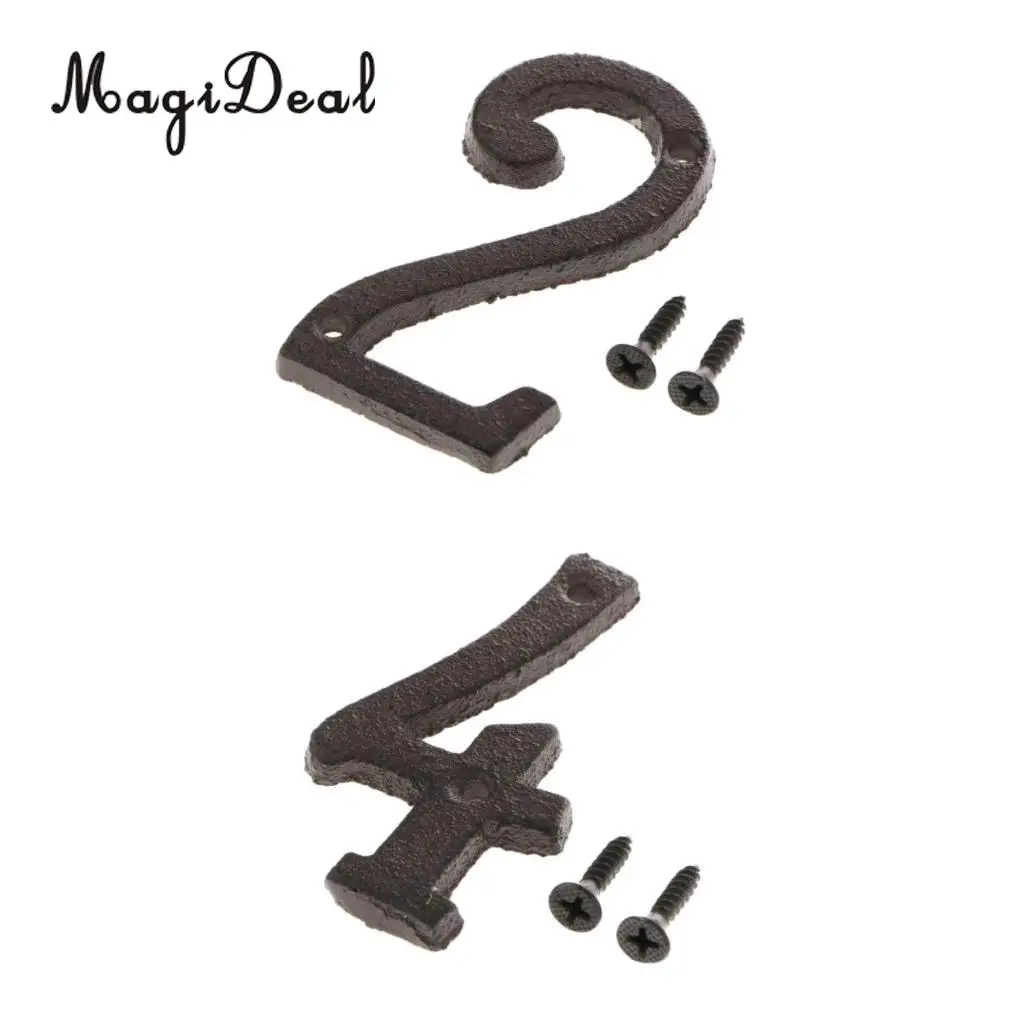 2pcs Cast Wrought Iron House Office Door Number Signs Plaque Country Style Digits Sticker Plaque with Screws 2 4