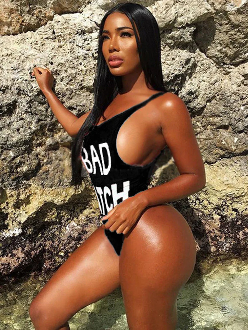 

2018 Newest Sexy Women Bikini One-Piece Bathing Suit Letter Swimwear Swimsuit Backless Cheap Price Monokini V Beachwear Clothing
