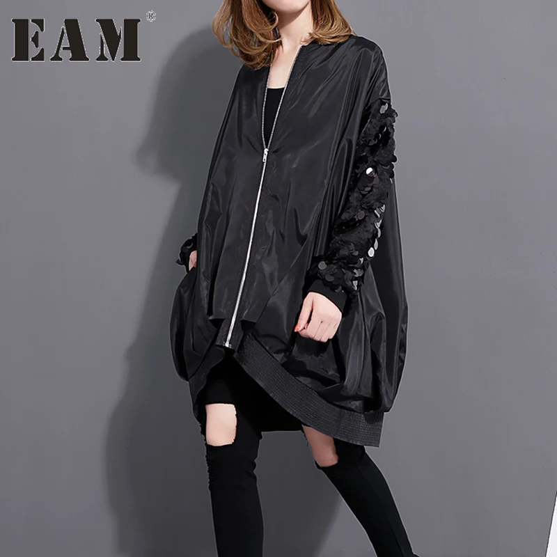 Soonyour 2016 Fall New Sequined Collar Long Sleeved Coat Sleeve Loose Plus Size Zipper Jacket
