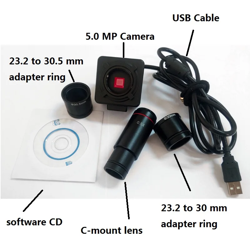 5.0MP USB видео CMOS цифровая камера электронный цифровой окуляр микроскоп промышленная камера с 0.5X 0.4X 0.3X C крепление объектива