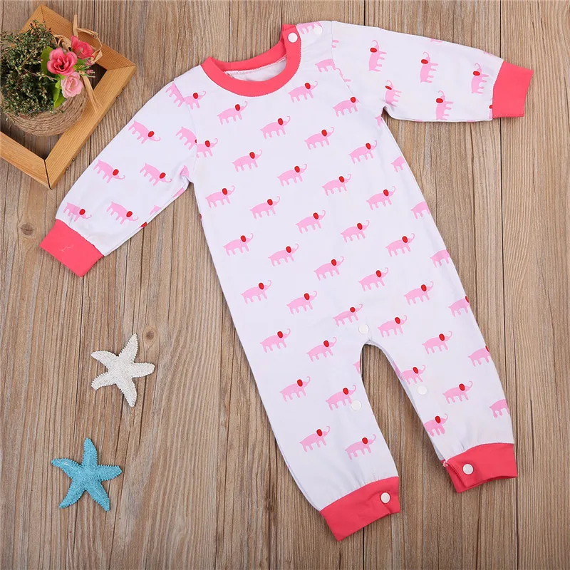 2017 для маленьких девочек маленький розовый Слоны Комбинезоны для малышек пижамы Пижама немного Обувь для девочек Комбинезон Наряд Одежда