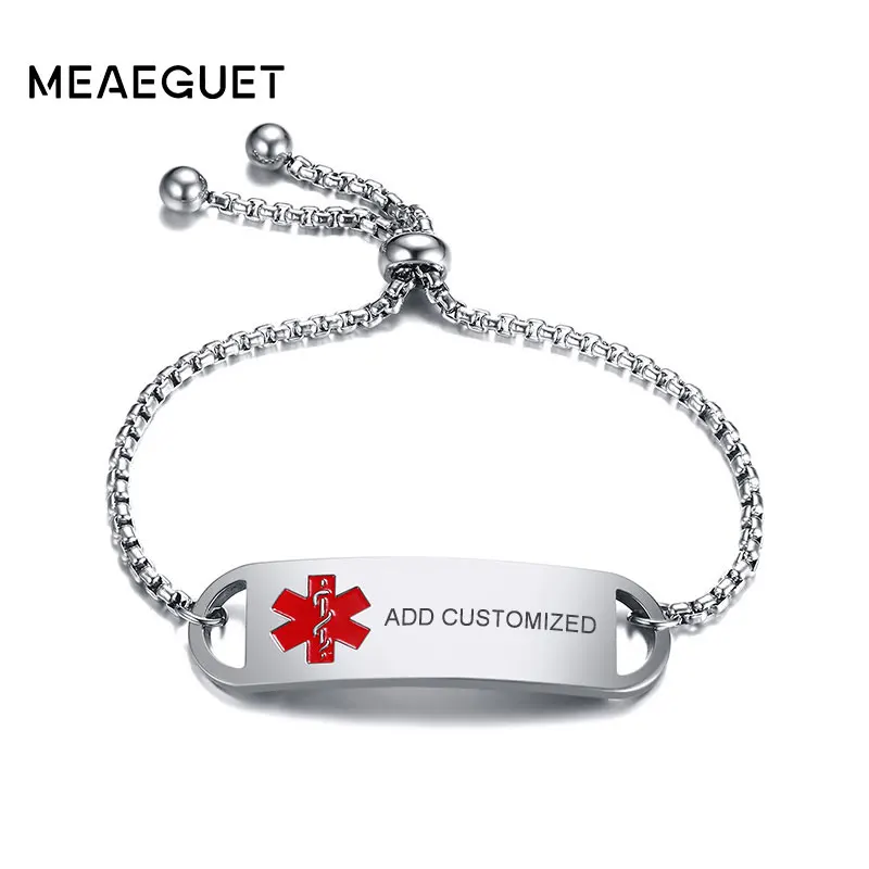 

Meaeguet Customized Engraved Blood Thinner Medical Alert ID Bracelet Adjustable Box Chain Bangle For Women Not allergic