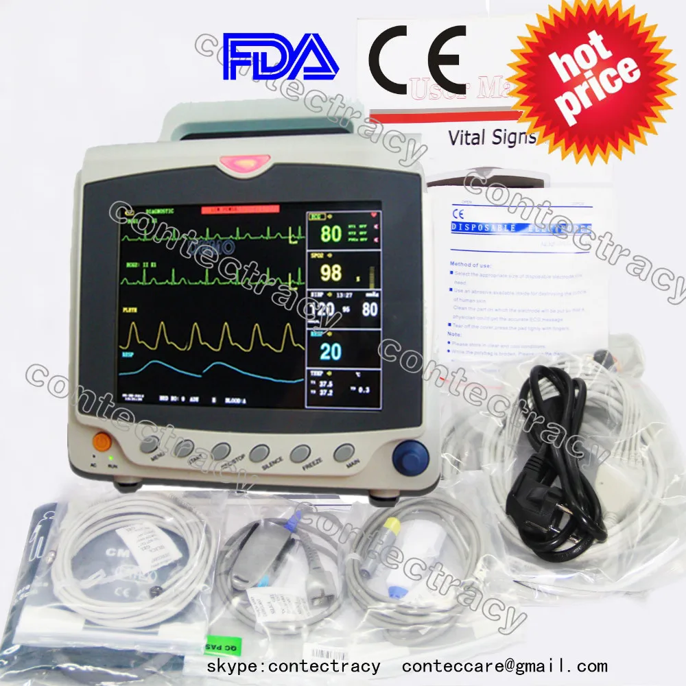 CE монитор пациента 3/5 свинец ECG, RESP, SpO2, NIBP, PR, 3 мульти-параметры, CONTEC+ принтер