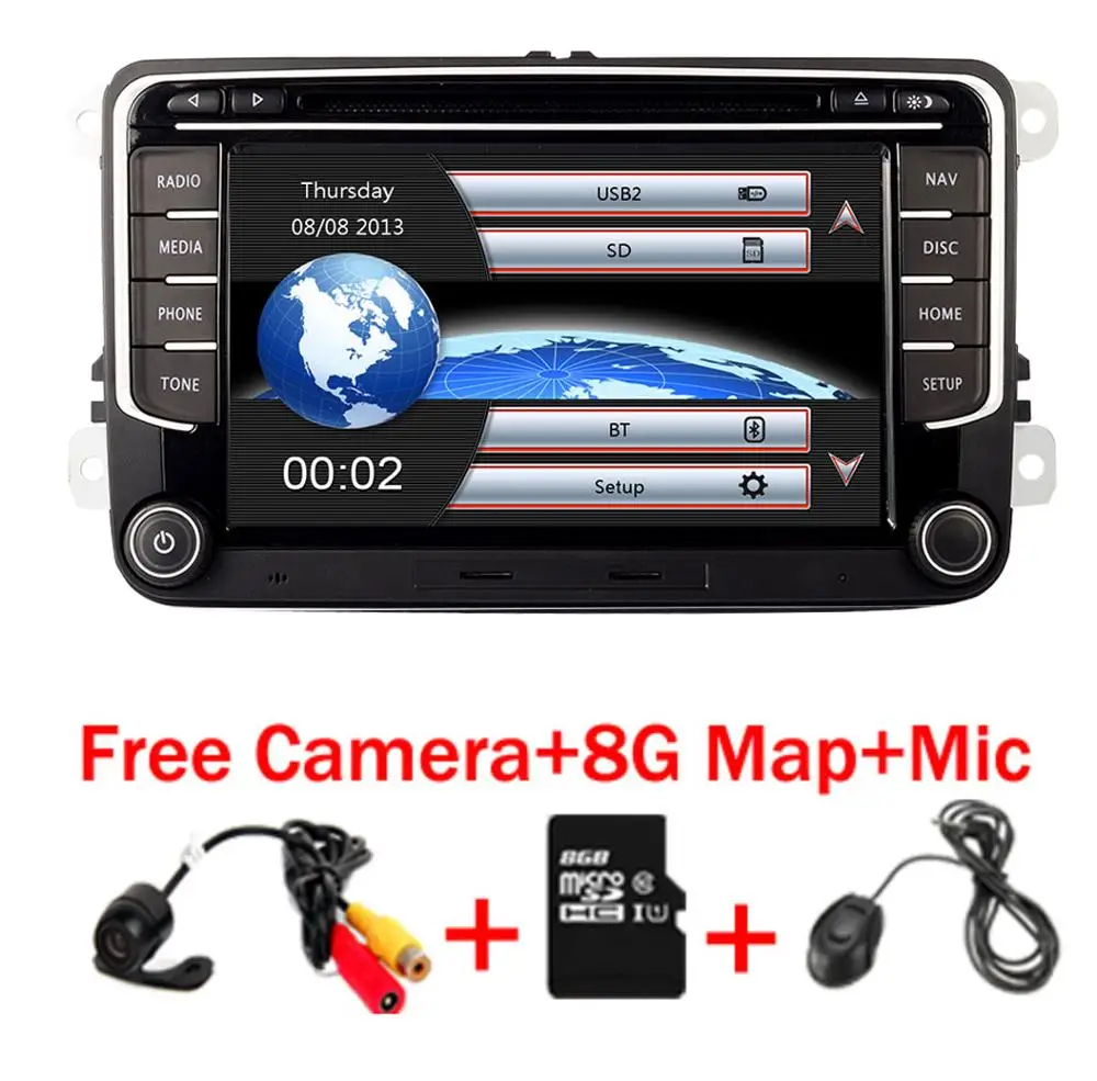 في المخزون 7 بوصة تعمل باللمس 2din مشغل أسطوانات للسيارة فولكس فاجن جولف بولو جيتا باسات تيغوان مع 3G GPS بلوتوث راديو USB SD عجلة القيادة