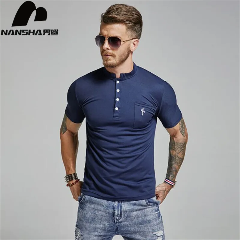 

NANSHA Brand High Quality Men Polo Shirt Mens Short Sleeve Solid Polo Shirts Camisa Polos Masculina 2018 Casual Cotton Tops