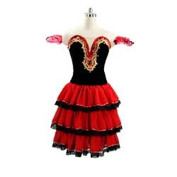 Don Quixote Performance Pancake Tutu Dress Long Lace Sleeves Spanish Ballet Stage Costume Red Black Professional Ballet Tutu Don Quixote Performance Pancake Tutu Dress Long Lace Sleeves Spanish Ballet Stage Costume Red Black Professional Ballet Tutu