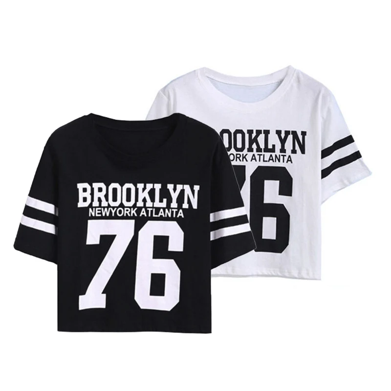 Fashion Crop Top T-shirt for Women BROOKLYN 76 Printed T Shirt Women Cropped Tops Tee Shirt Woman Clothing High Quality