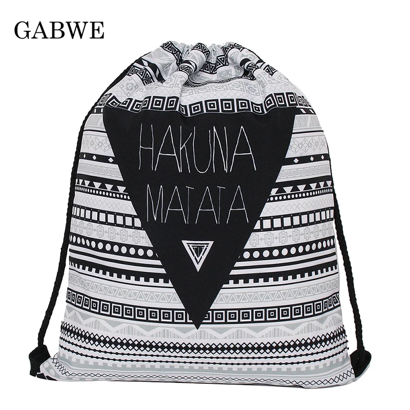 

GABWE Hakuna Aztec Vintage 3D Print String Bag in Drawstring Bag For Women Backpack Drawstring Gift Pouch