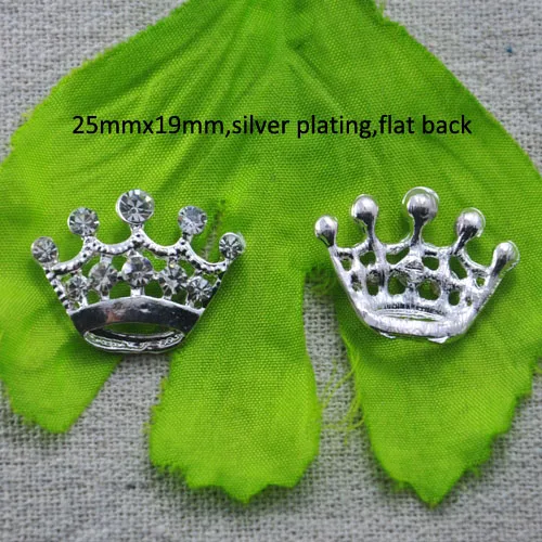 

(L0465) free shipping wholesale 20pcs/lot, rhinestone button,crown shape,silver plating,flat back