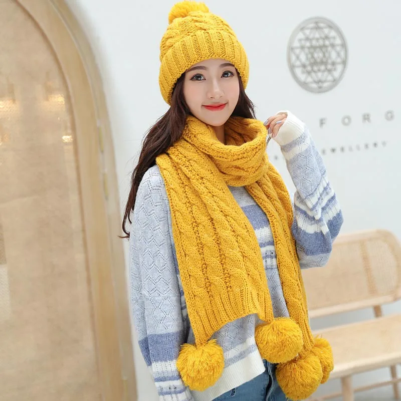 Осень-зима, женские шапки, модные брендовые шапки, шарф, вязанный комплект из двух предметов, Женский Повседневный Шарф, шапка, шарф, Chapeu Feminino Bone - Цвет: yellow