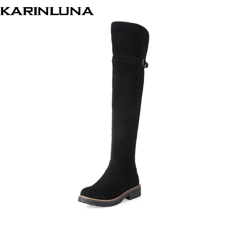 

2018 KARINLUNA Size 34-43 women's Over Knee Slip On Shoes Round Toe Platform Winter Boots Casual Footwear With Strap