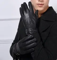 Для мужчин Натуральная козья кожа перчатки 2018 новый бренд Зимние перчатки мужские черные водительские перчатки Модные теплые варежки DWA557