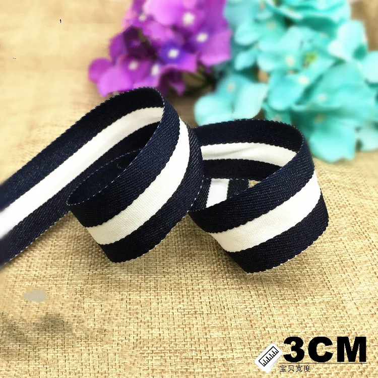 

Hot 30MM 1/8" Navy blue white stripes Grosgrain Ribbon Belt DIY handmade Sewing Clothing Supplementary material (1 meter/lot)
