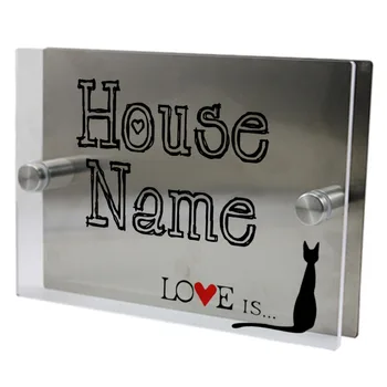 

Cute Cat Outdoor Signs Personalized Modern House Address Number Door Sign Plaque Street Acrylic Transparent Glass TOP