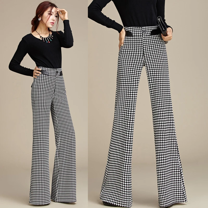 European Style Winter Autumn Fashion Formal Womens Geometric Wide Leg
