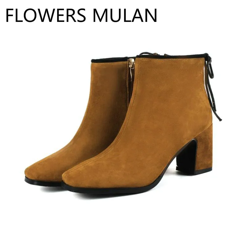 Femmes Femme as Show Abricot Chic Toe Talon Slim Bottes Haute Zapatos Couleur Chunky As Chaussures Caramel Show Flock Faux Suede Pour Squre Cheville CtdsxhQr