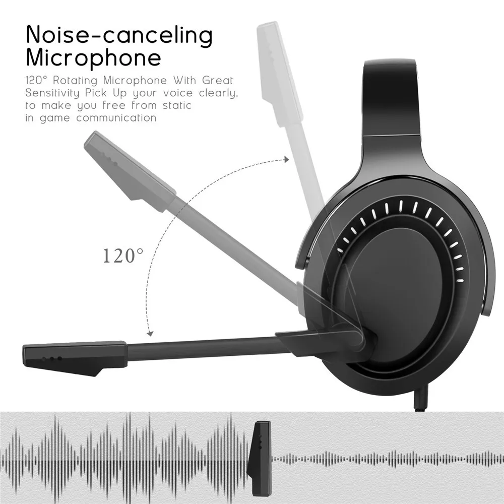 Gaming Headset for PS4,Xbox One Controller,Nintendo Switch(Audio),PC Stereo Noise Cancelling Headphones with Mic,One Key Mute, Volume Control,Soft Earmuffs for Laptop Mac Mobile Gamer,Black  (5)
