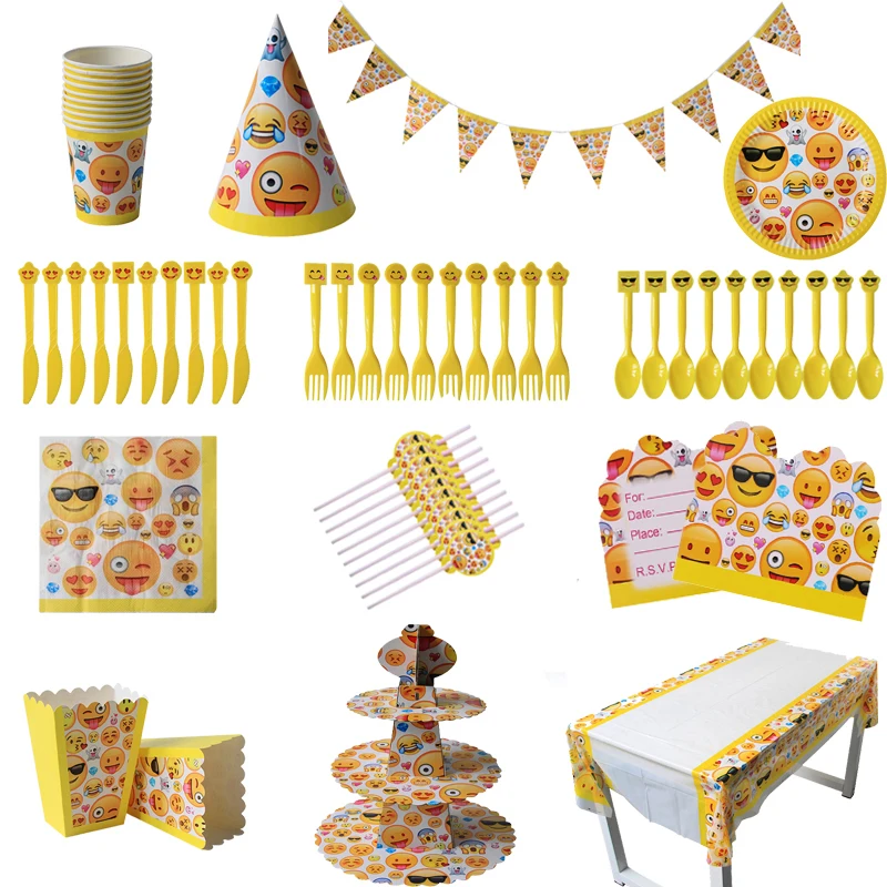 

WEIGAO Smiling Emoji Party Smiley Face Disposable Tableware Napkins Paper Plates Cups Baby Shower Birthday Party Decorations
