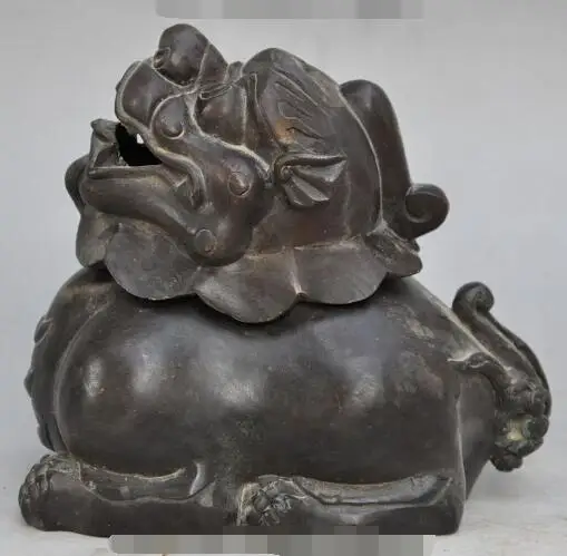 

S2453 6" marked chinese fengshui pure bronze foo dog beast pixiu incense burner Censer