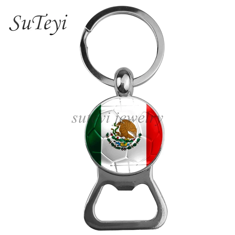 

SUTEYI Mexico Tunisia Flag Mens Car Keychain Nigeria Senegal Flags Soccer Key Chain Glass Cabochon Key Ring Sport Fans Jewelry