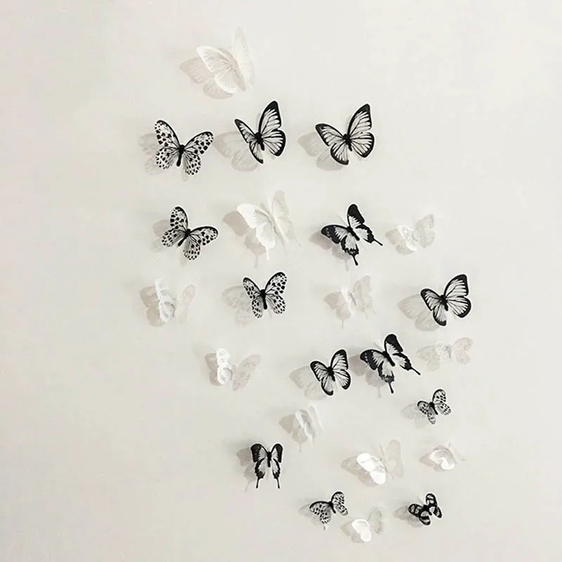 18 шт. 3D Черно-белая бабочка наклейка художественная Наклейка на стену украшение дома декор комнаты горячая распродажа