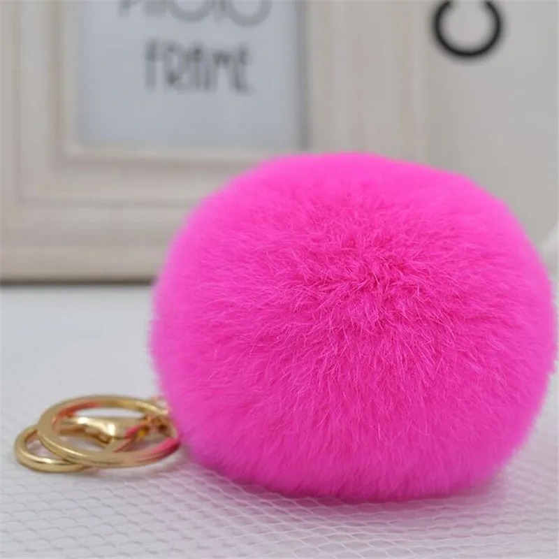 

CHICDREAM Christmas Gift 8CM Genuine Rabbit Fur Ball Keychain 2017 Ball Keyring Women Fur Key Keychain Couples Keystrap Men