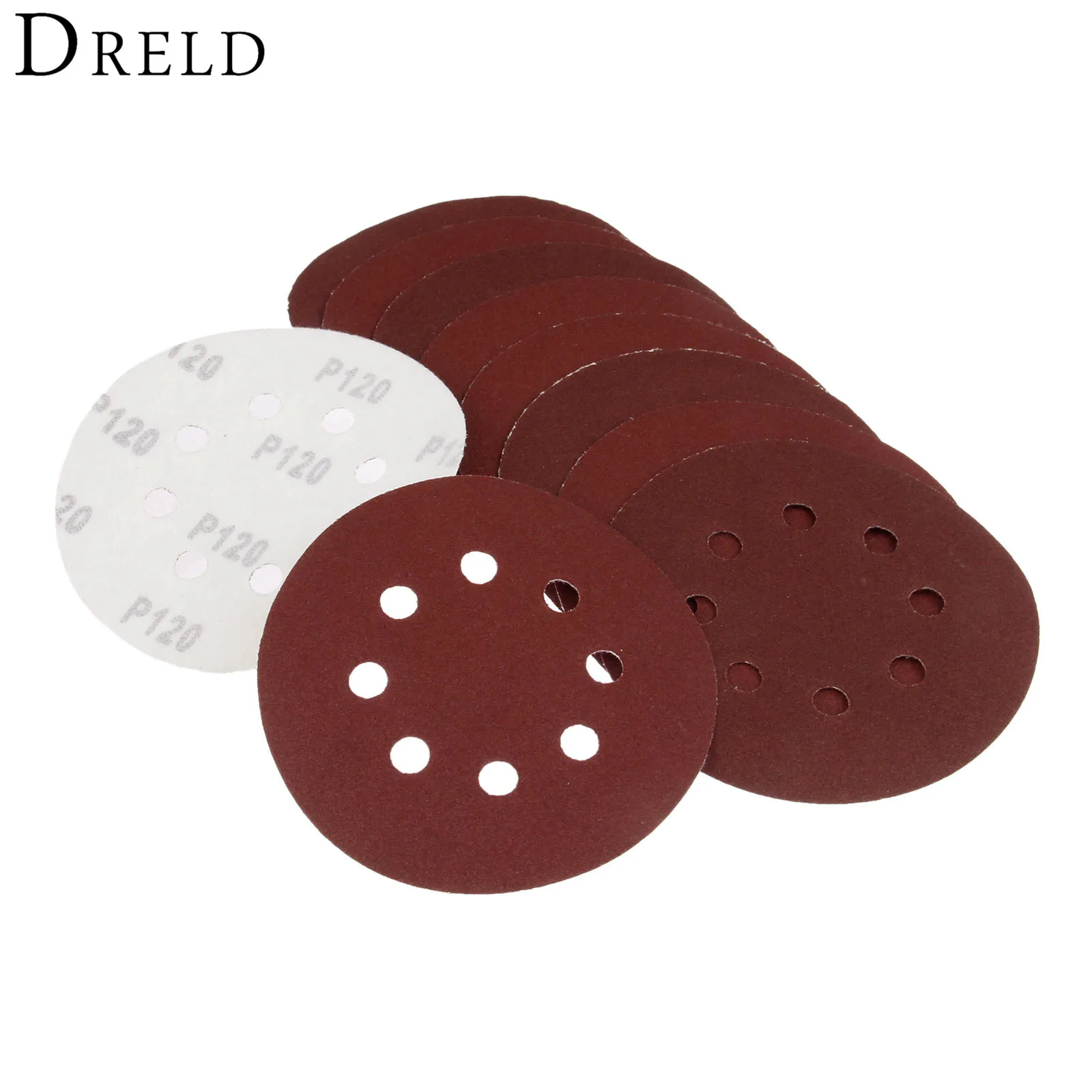 

DRELD 10Pcs 125mm 5 Inch 8 Hole Sanding Disc Sandpaper Grit 80/120/240/320/800 Random Orbit Hook & Loop Sander Discs Sand Grits