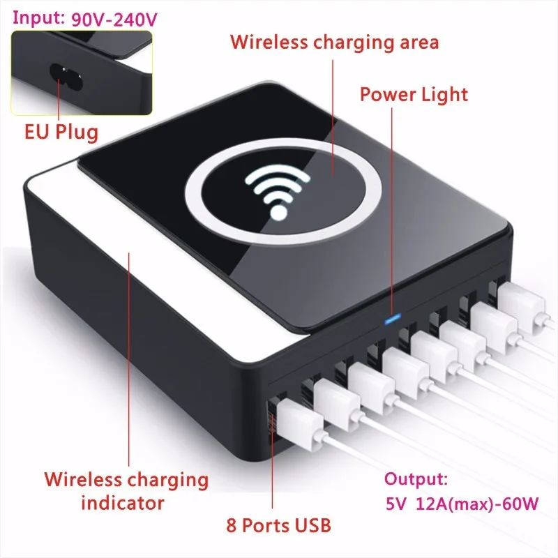 Настольное зарядное устройство 8 портов USB Аксессуары для мобильных телефонов Беспроводное зарядное устройство для поездок для мобильных телефонов многофункциональная зарядная станция EU US