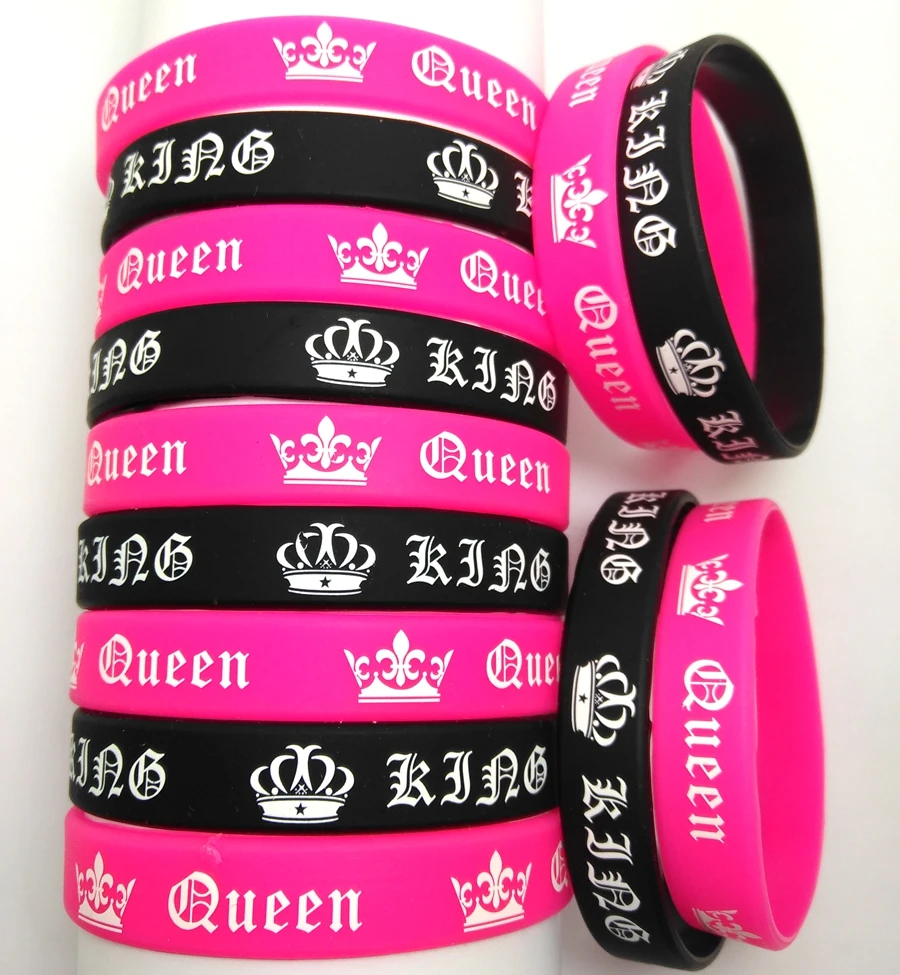 100PCS King Queen Silicone Bracelets Lover's Wrsitbands Wedding