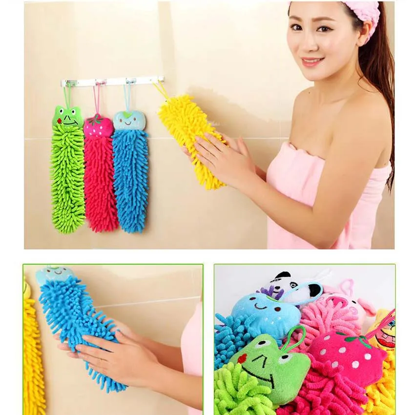 New Cute Baby Hanging Microfiber Soft Hand Towels Kids Enjoy Clean and Dry Hands For Kitchen Bathroom Cartoon Cloths