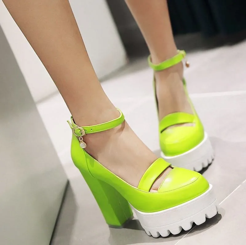 

2016 NEW fashion high quality ankle strap women's platform pumps round toe square heels party wedding shoes woman size 34-42