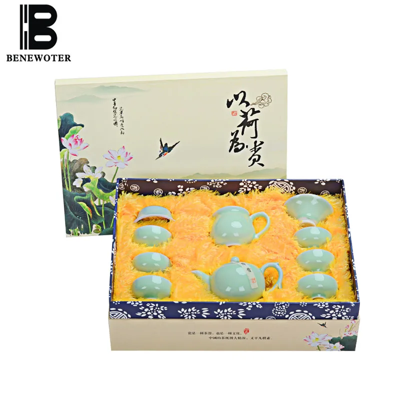 

Gift Package Brief Ceramic Porcelain Solid Color Embossed Fish Teacups Tea Set Office Tea Ceremony Teaware Send Friends Gifts