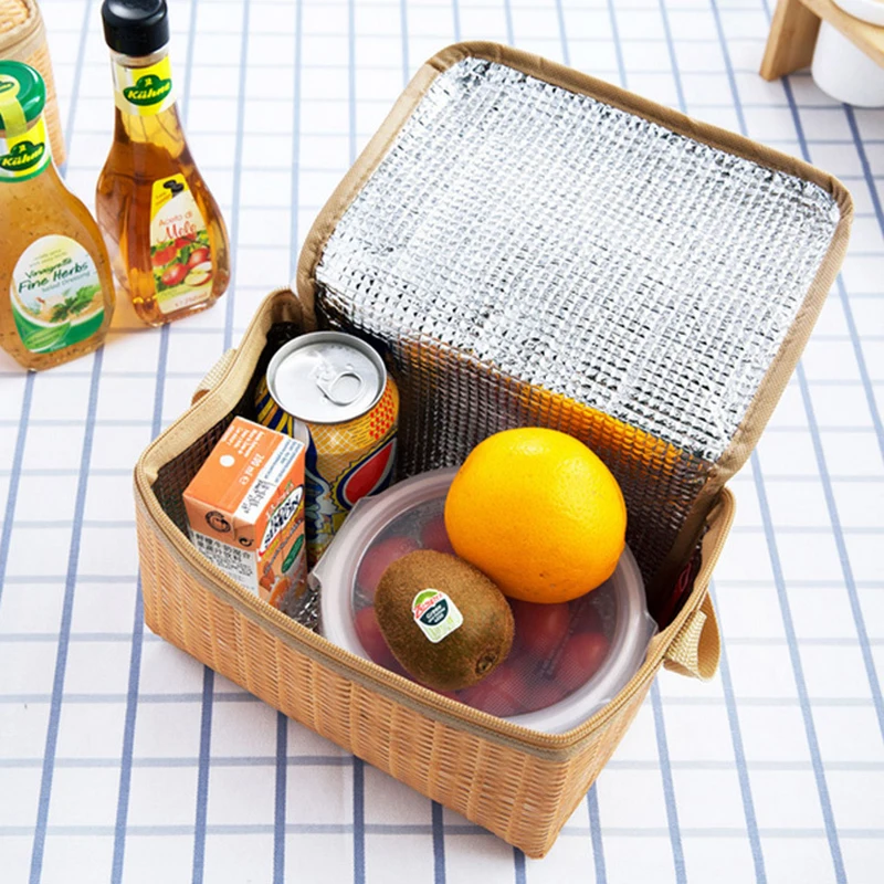22X14X12cm Imitation Rattan Picnic font b Bag b font Portable Insulated Thermal Cooler font b Lunch