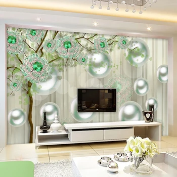 

3D Sereo Pearl Flowers Jewelry Mural Wallpaper Living Room TV Sofa Bedroom Home Decor Self-Adhesive Waterproof Photo Wall Papers