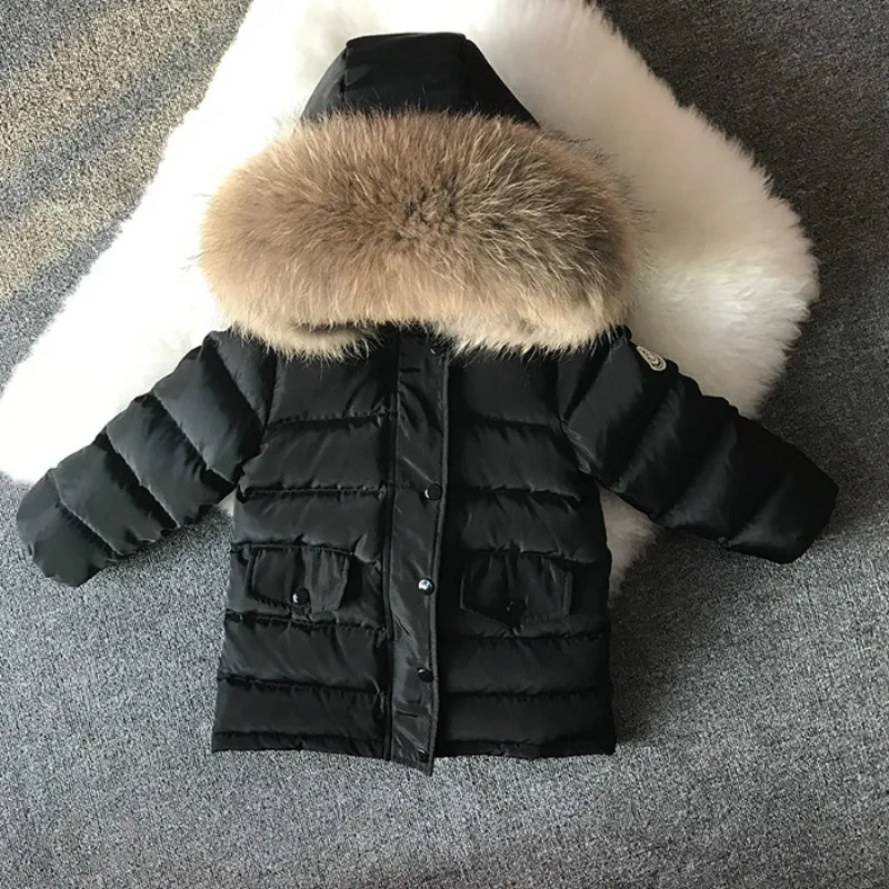 

Mioigee 2018 New Kids Down Jacket Thickening White Duck Down Coat Baby Girl Boy Big Raccon Fur Parkas Toddler Warm Down Jacket