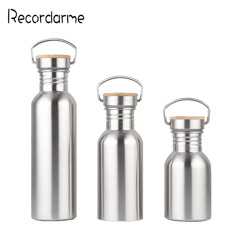 

Stainless Steel Water Bottle Bamboo Lid Sports Drinking Bottle Travel Cycling Hiking Camping Bottles BPA Free