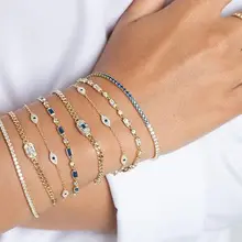 Акция горячая распродажа женский медный Эмаль сглаза звено цепи Цвет Мода Дешевые Прямая поставка Ювелирные изделия высокое качество браслет