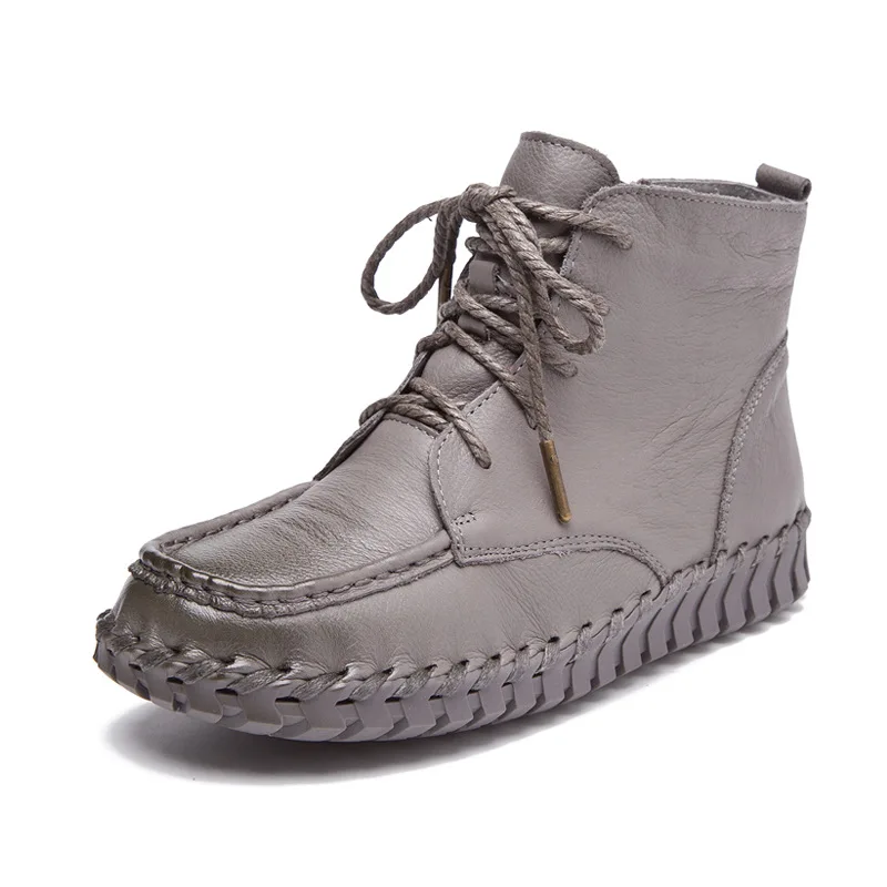 

2018 autumn and winter new leather soft bottom Martin boots pigskin lining lace boots hand-sewn flat boots