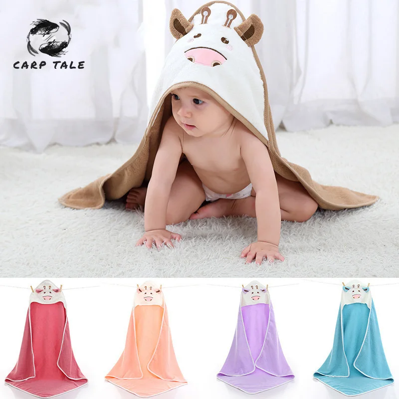 

New children's cute cartoon hooded bath towel animal cartoon cow baby shape baby baby boy girl child swimming bath towel 90x90cm